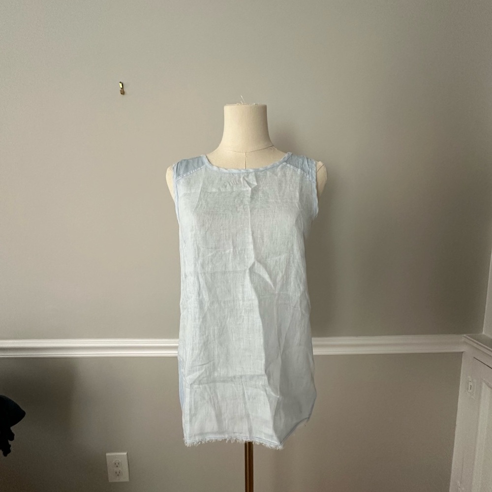 XCVI Soft Blue Linen Top